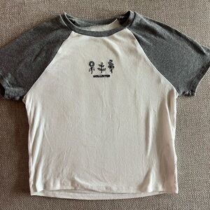 Hollister Charcoal and White Raglan Baby Tee size Medium